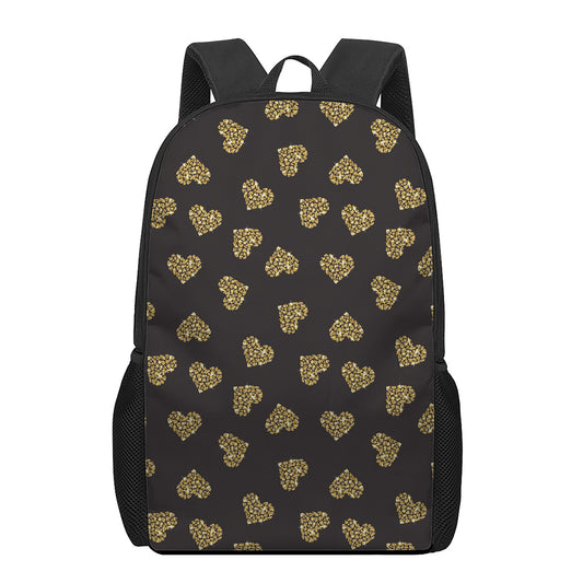 Gold Heart (NOT Real) Glitter Print 17 Inch Backpack