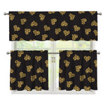 Gold Heart (NOT Real) Glitter Print 3 Piece Kitchen Curtains