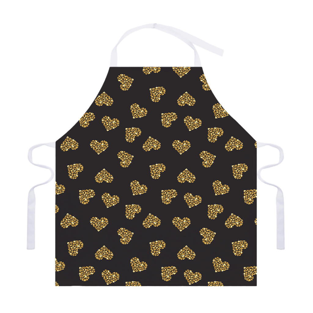 Gold Heart (NOT Real) Glitter Print Adjustable Apron
