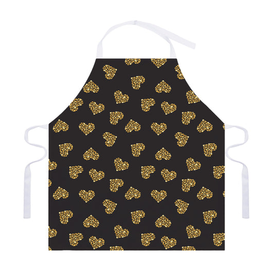 Gold Heart (NOT Real) Glitter Print Adjustable Apron