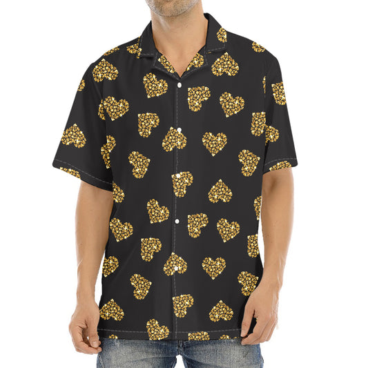 Gold Heart (NOT Real) Glitter Print Aloha Shirt