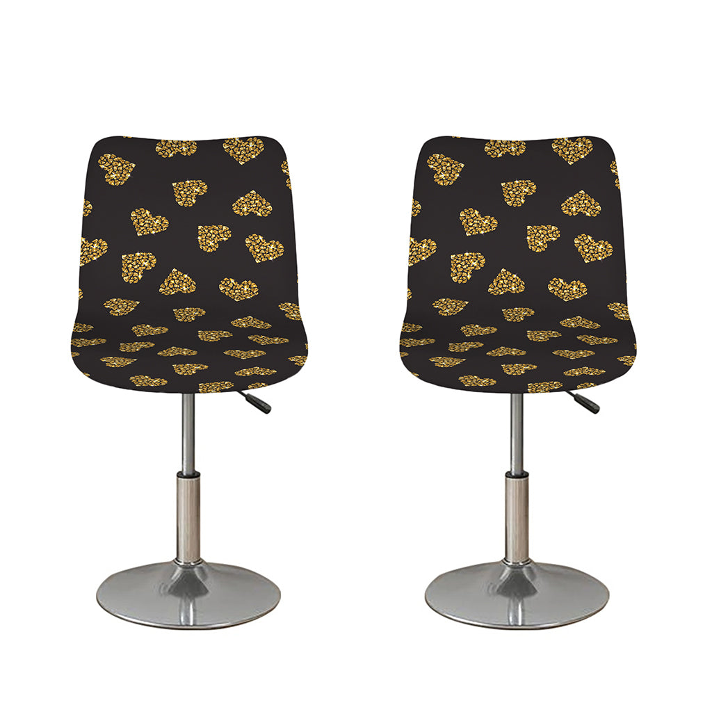 Gold Heart (NOT Real) Glitter Print Bar Stool Covers