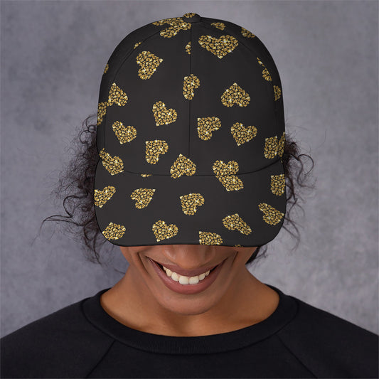 Gold Heart (NOT Real) Glitter Print Baseball Cap