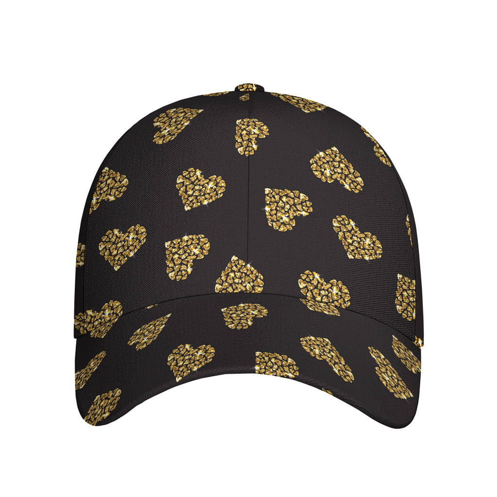 Gold Heart (NOT Real) Glitter Print Baseball Cap