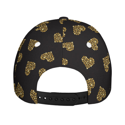 Gold Heart (NOT Real) Glitter Print Baseball Cap