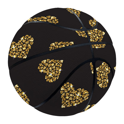 Gold Heart (NOT Real) Glitter Print Basketball