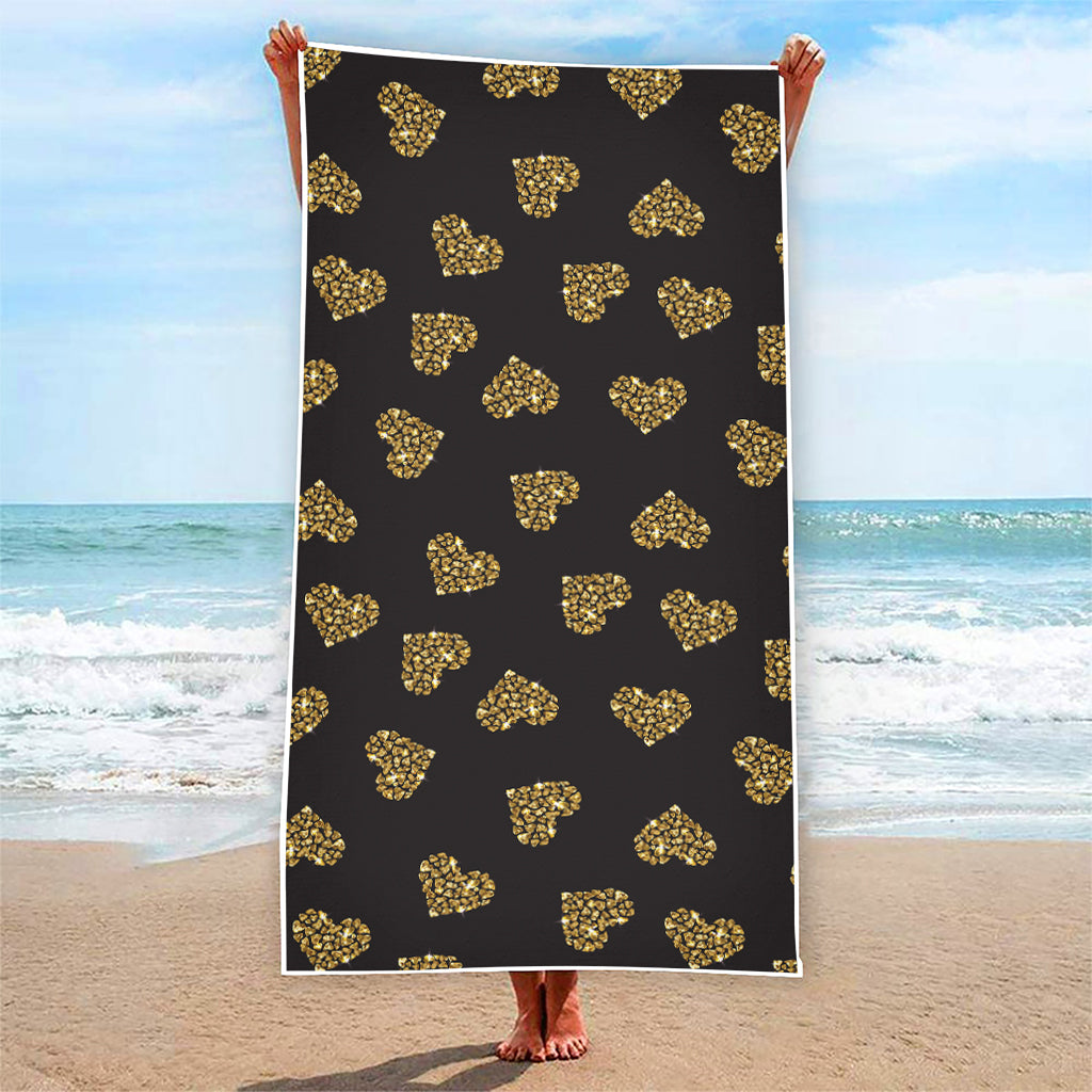 Gold Heart (NOT Real) Glitter Print Beach Towel