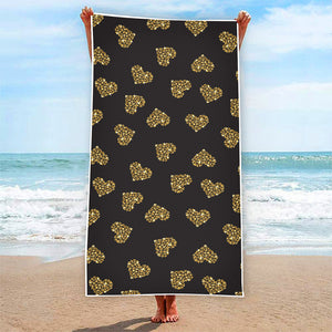 Gold Heart (NOT Real) Glitter Print Beach Towel