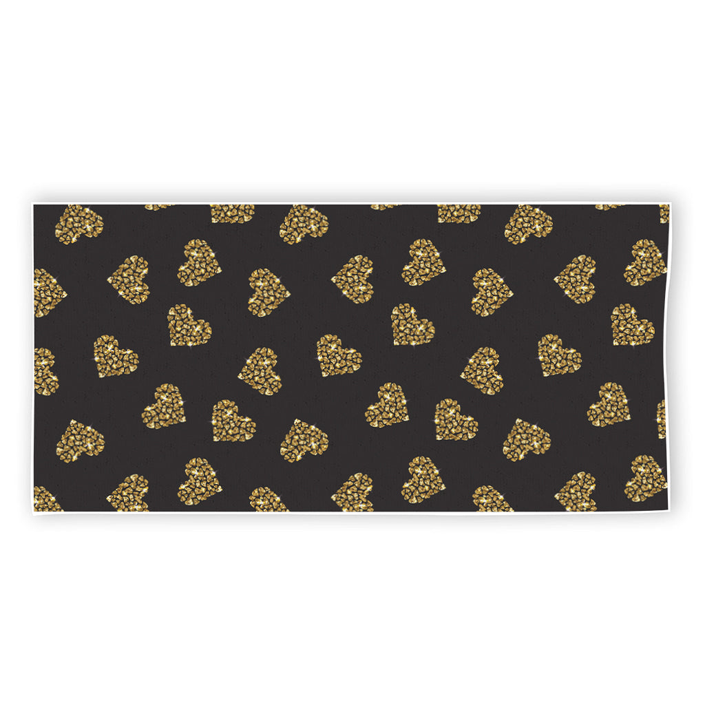 Gold Heart (NOT Real) Glitter Print Beach Towel