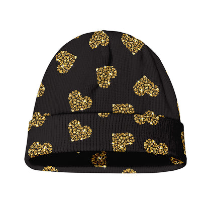 Gold Heart (NOT Real) Glitter Print Beanie