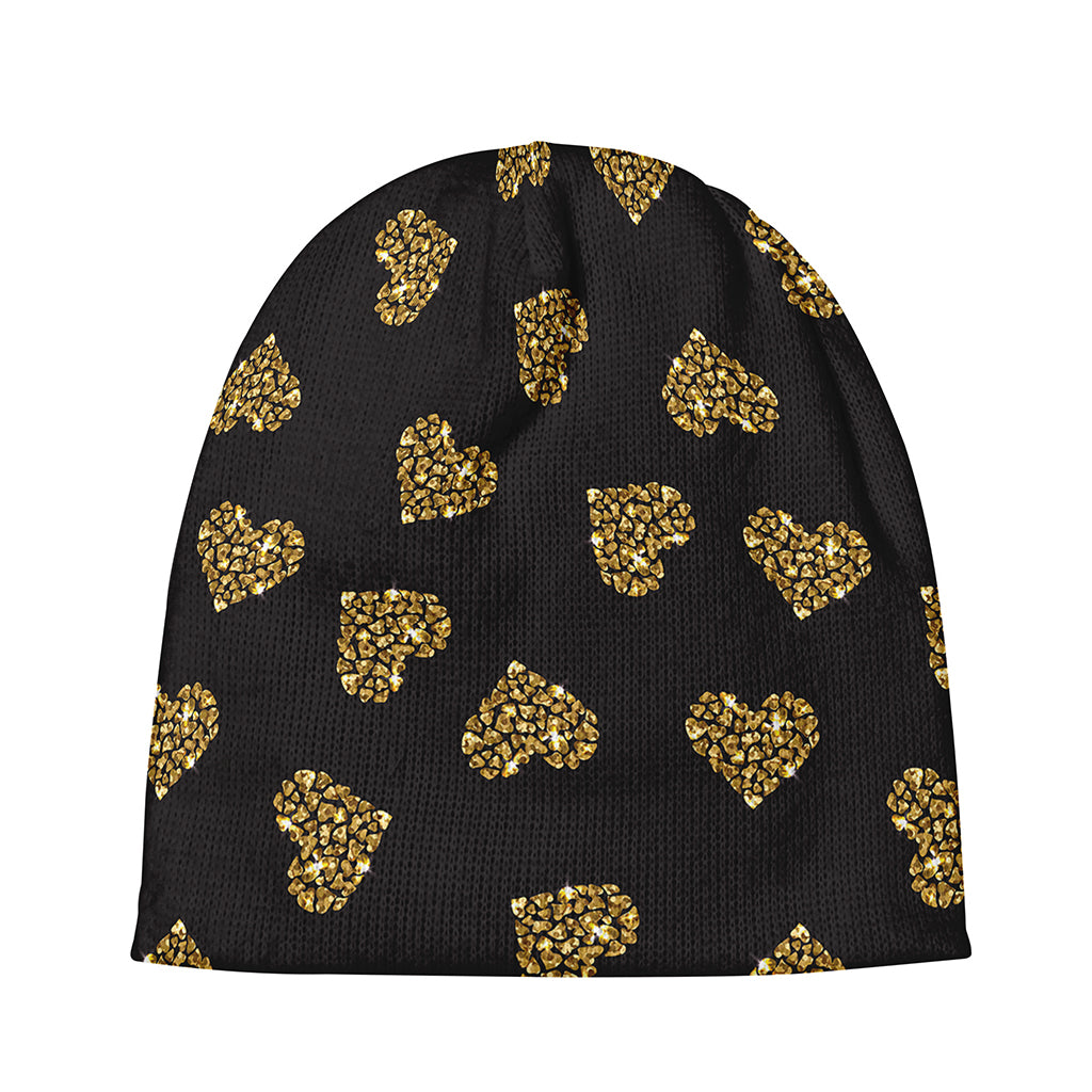 Gold Heart (NOT Real) Glitter Print Beanie