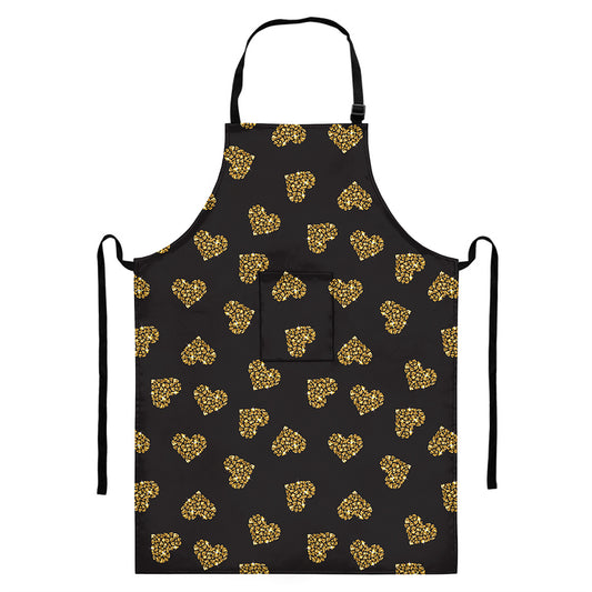 Gold Heart (NOT Real) Glitter Print Bib Apron With Pocket