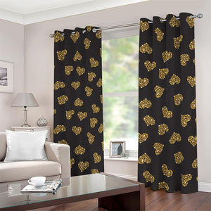 Gold Heart (NOT Real) Glitter Print Blackout Grommet Curtains