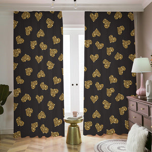 Gold Heart (NOT Real) Glitter Print Blackout Pencil Pleat Curtains