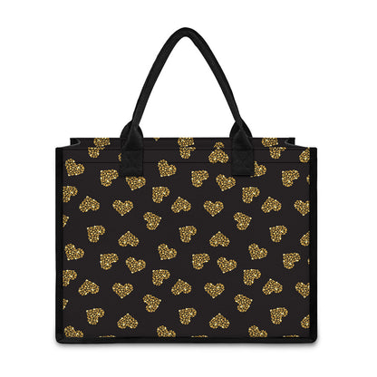 Gold Heart (NOT Real) Glitter Print Canvas Tote Bag
