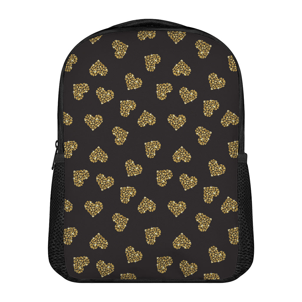Gold Heart (NOT Real) Glitter Print Casual Backpack