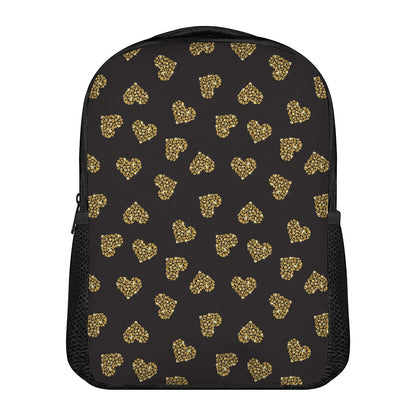 Gold Heart (NOT Real) Glitter Print Casual Backpack