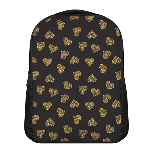 Gold Heart (NOT Real) Glitter Print Casual Backpack
