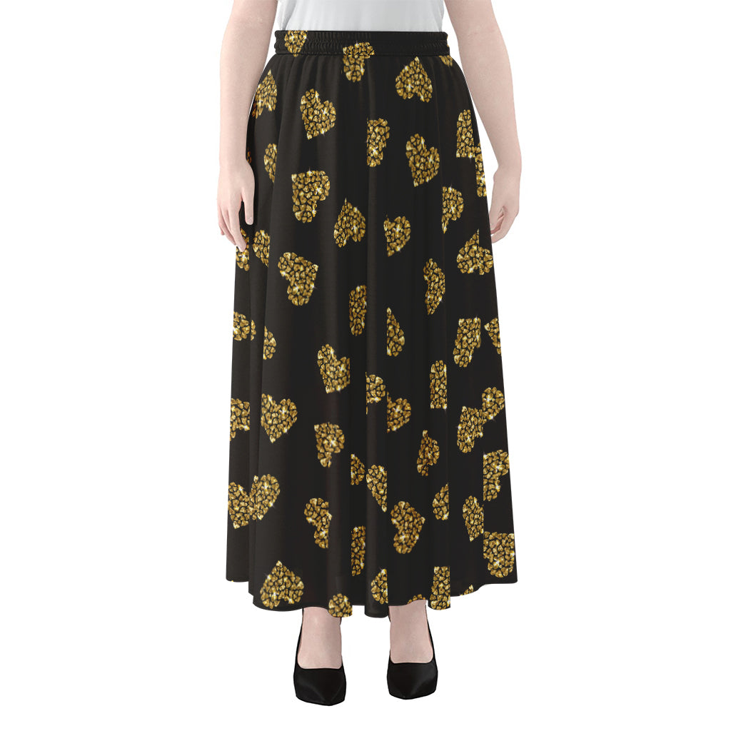 Gold Heart (NOT Real) Glitter Print Chiffon Maxi Skirt