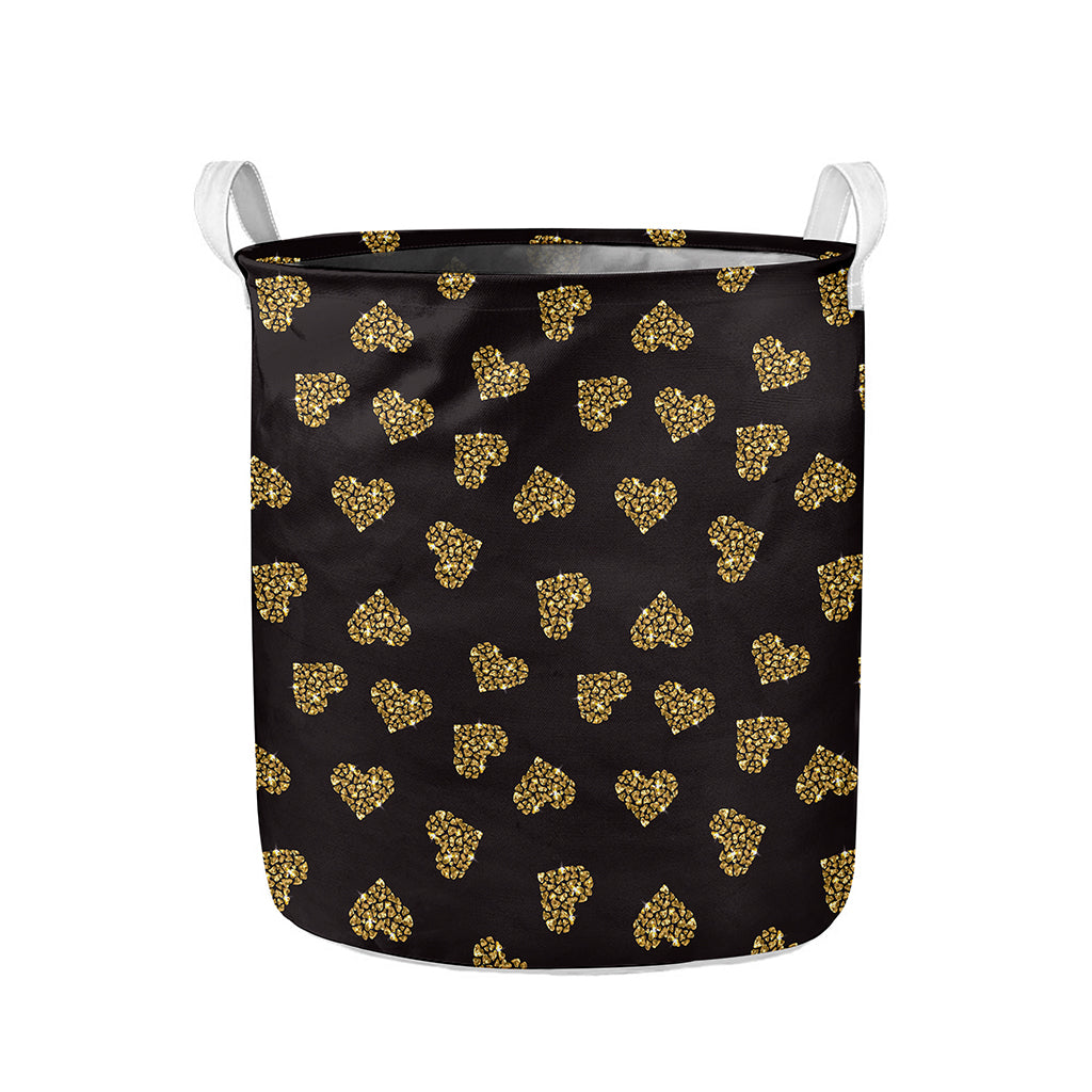 Gold Heart (NOT Real) Glitter Print Collapsible Laundry Basket