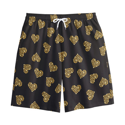 Gold Heart (NOT Real) Glitter Print Cotton Shorts