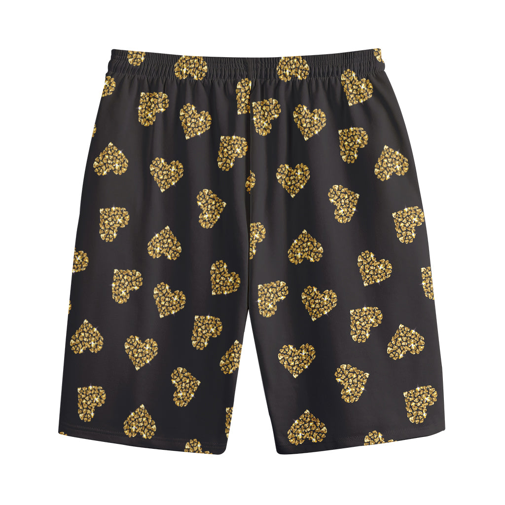 Gold Heart (NOT Real) Glitter Print Cotton Shorts