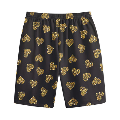 Gold Heart (NOT Real) Glitter Print Cotton Shorts