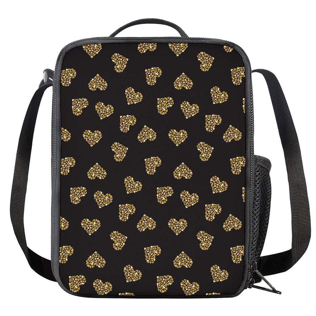 Gold Heart (NOT Real) Glitter Print Crossbody Lunch Bag