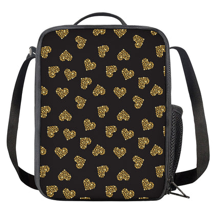Gold Heart (NOT Real) Glitter Print Crossbody Lunch Bag