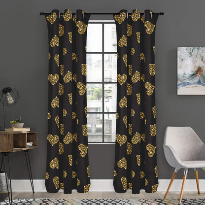 Gold Heart (NOT Real) Glitter Print Curtain