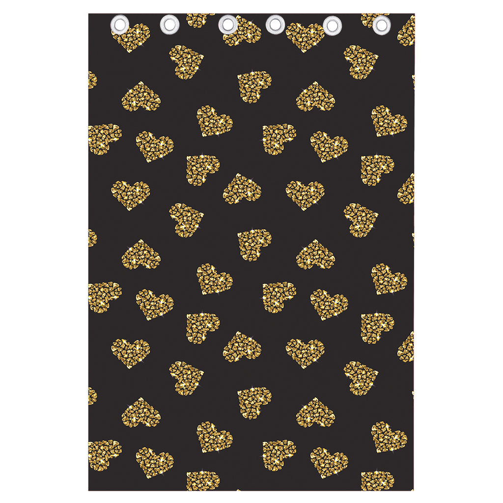 Gold Heart (NOT Real) Glitter Print Curtain