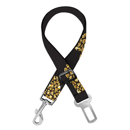 Gold Heart (NOT Real) Glitter Print Dog Seat Belt