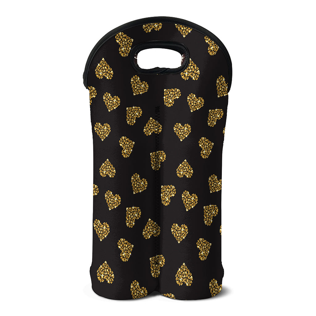 Gold Heart (NOT Real) Glitter Print Double Neoprene Wine Tote