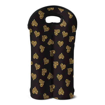 Gold Heart (NOT Real) Glitter Print Double Neoprene Wine Tote