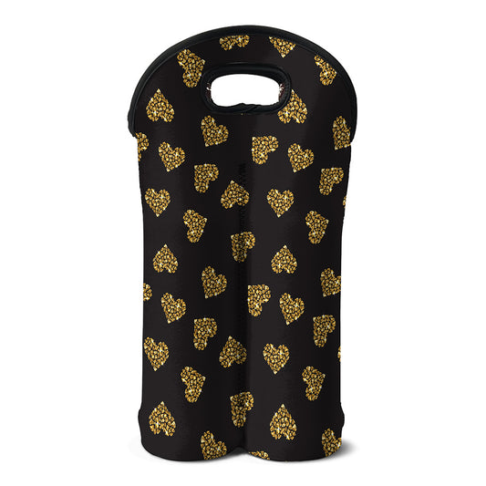 Gold Heart (NOT Real) Glitter Print Double Neoprene Wine Tote