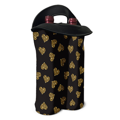 Gold Heart (NOT Real) Glitter Print Double Neoprene Wine Tote