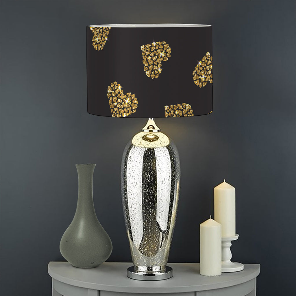 Gold Heart (NOT Real) Glitter Print Drum Lamp Shade