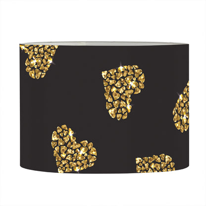 Gold Heart (NOT Real) Glitter Print Drum Lamp Shade