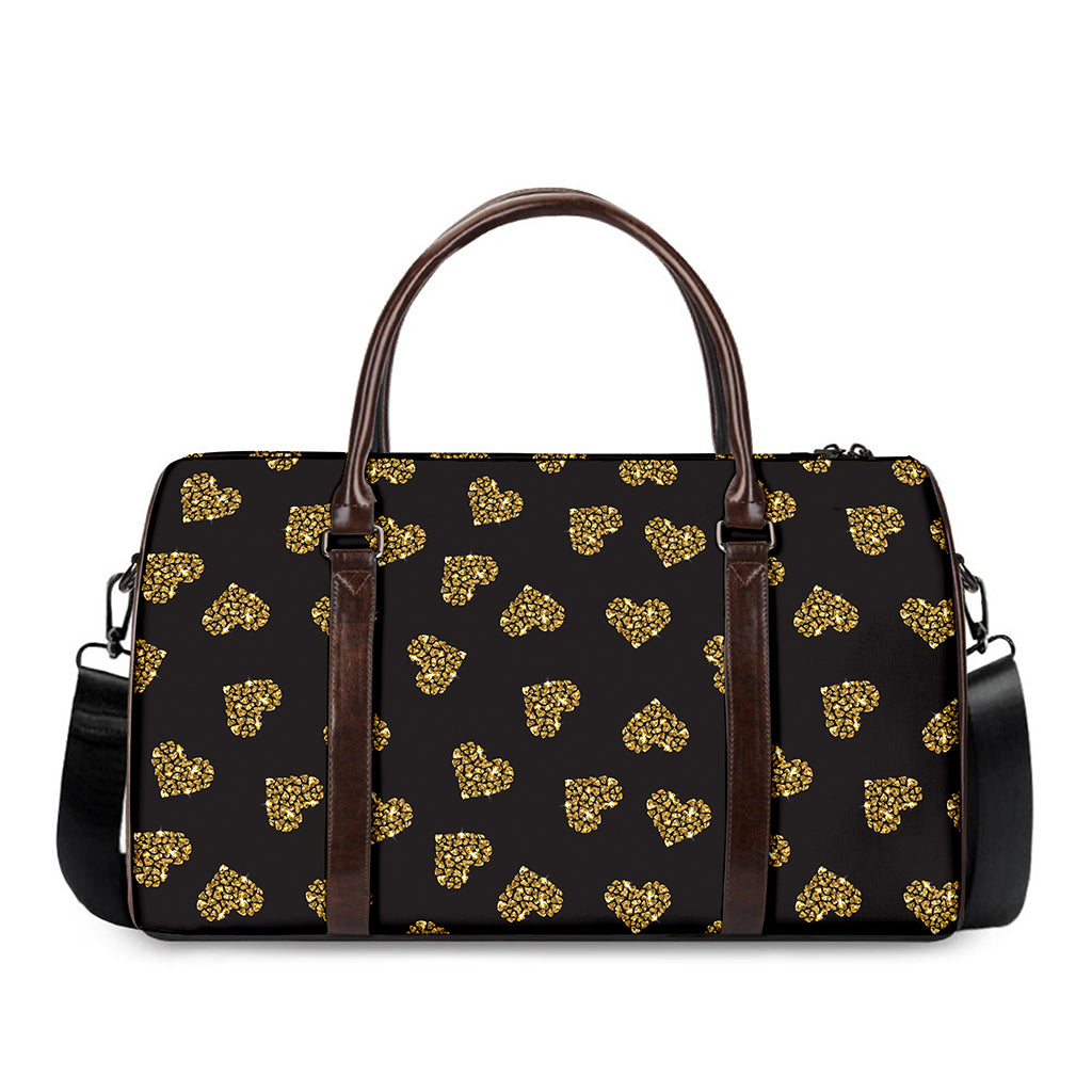 Gold Heart (NOT Real) Glitter Print Duffle Bag