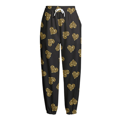 Gold Heart (NOT Real) Glitter Print Fleece Lined Knit Pants