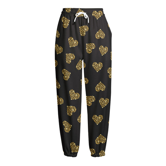 Gold Heart (NOT Real) Glitter Print Fleece Lined Knit Pants