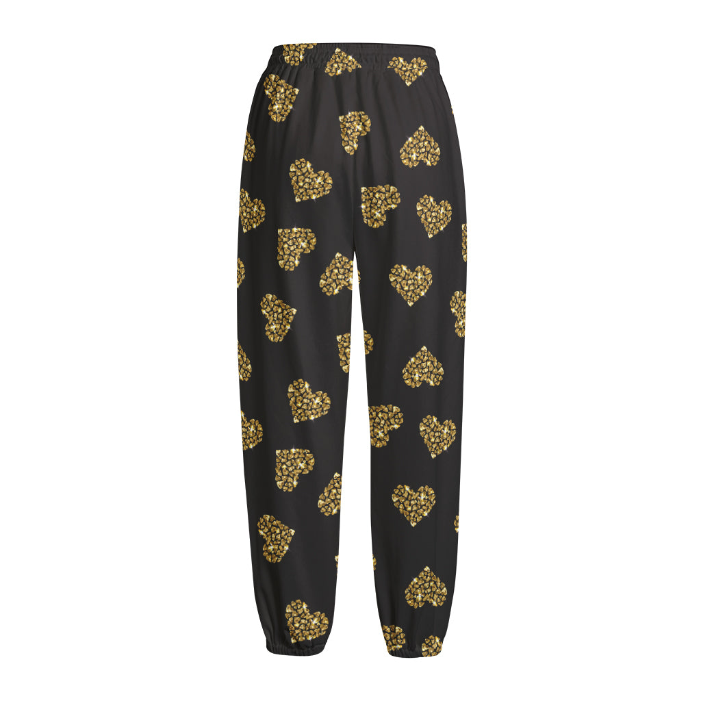 Gold Heart (NOT Real) Glitter Print Fleece Lined Knit Pants