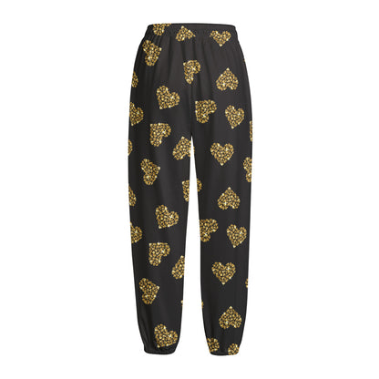 Gold Heart (NOT Real) Glitter Print Fleece Lined Knit Pants