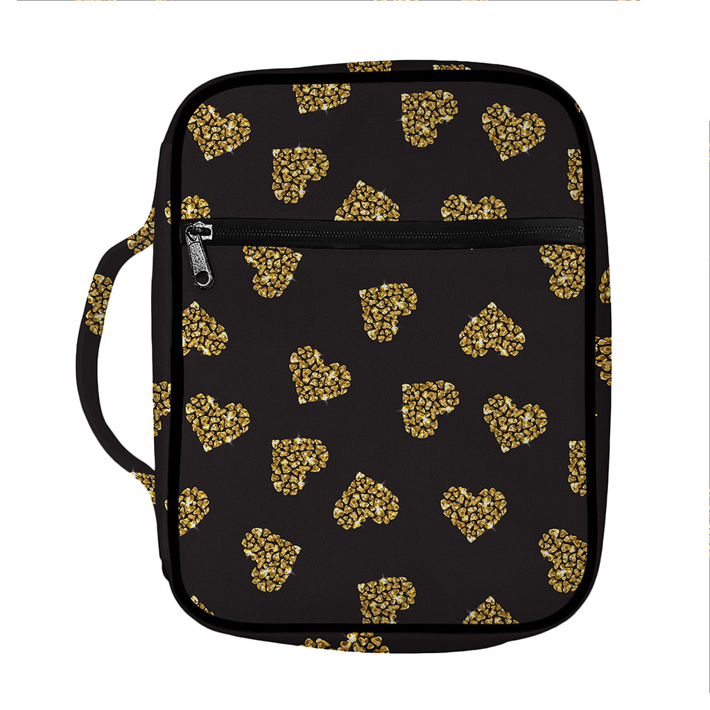 Gold Heart (NOT Real) Glitter Print Front Pocket Bible Bag