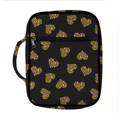 Gold Heart (NOT Real) Glitter Print Front Pocket Bible Bag