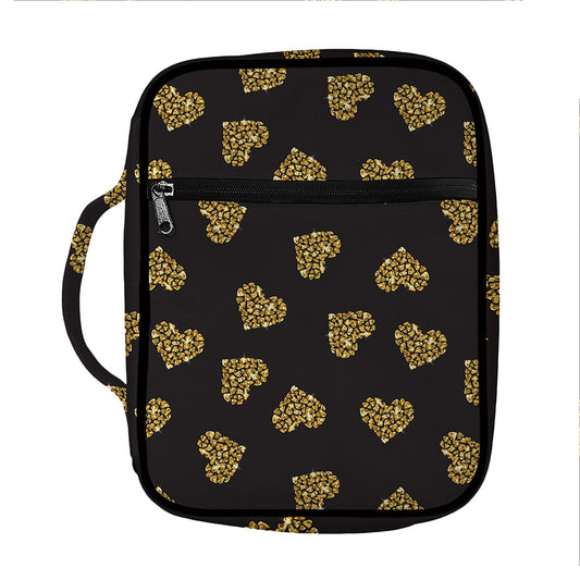 Gold Heart (NOT Real) Glitter Print Front Pocket Bible Bag
