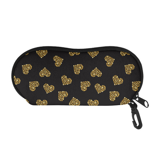 Gold Heart (NOT Real) Glitter Print Glasses Case