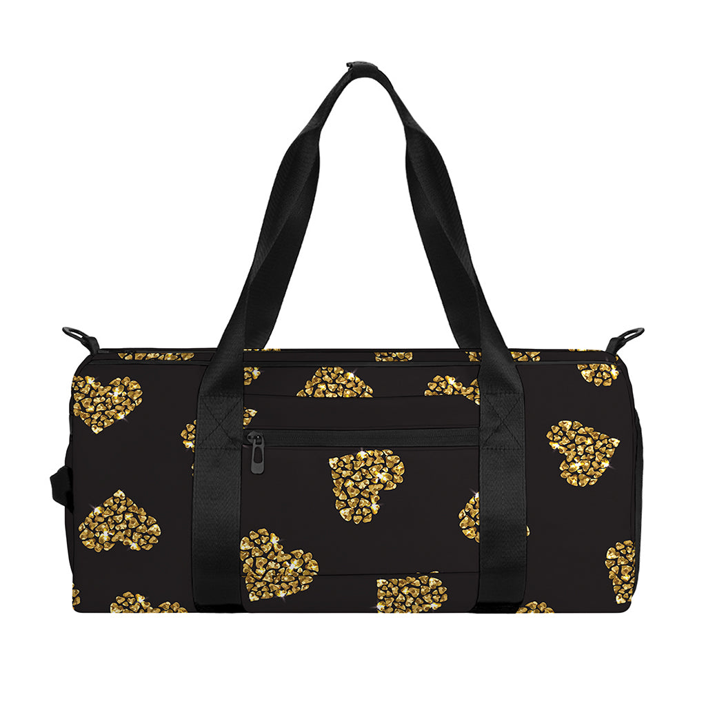 Gold Heart (NOT Real) Glitter Print Gym Bag