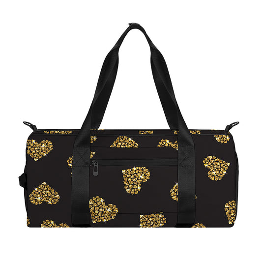 Gold Heart (NOT Real) Glitter Print Gym Bag
