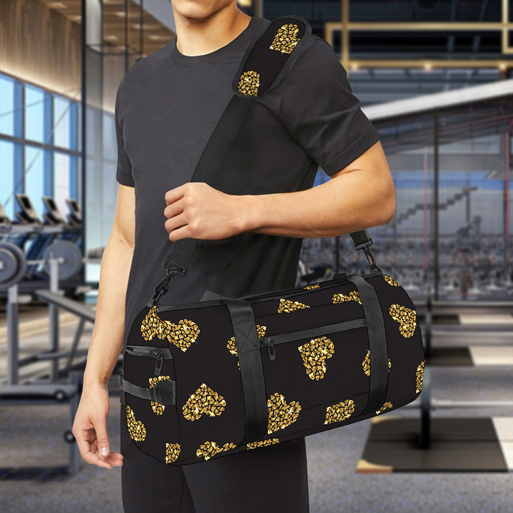 Gold Heart (NOT Real) Glitter Print Gym Bag